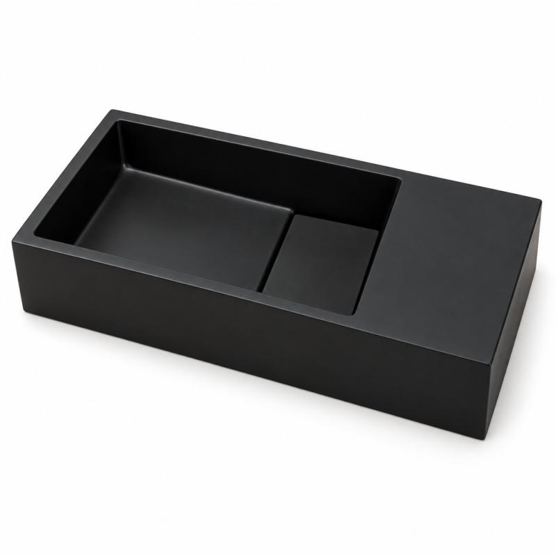 Solid-S Fontein solid surface B36xD18xH10 cm mat zwart met cover 1208953168
